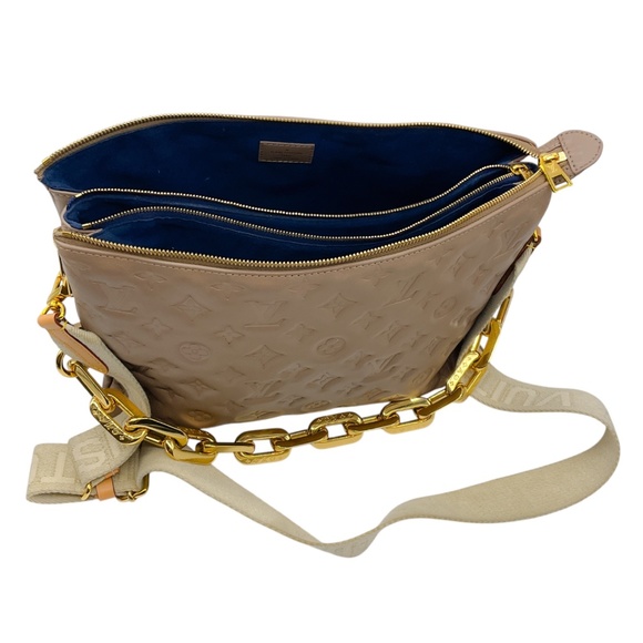 LOUIS VUITTON TAUPE MONOGRAM EMBOSSED LEATHER COUSSIN HANDBAG - Picture 13 of 16